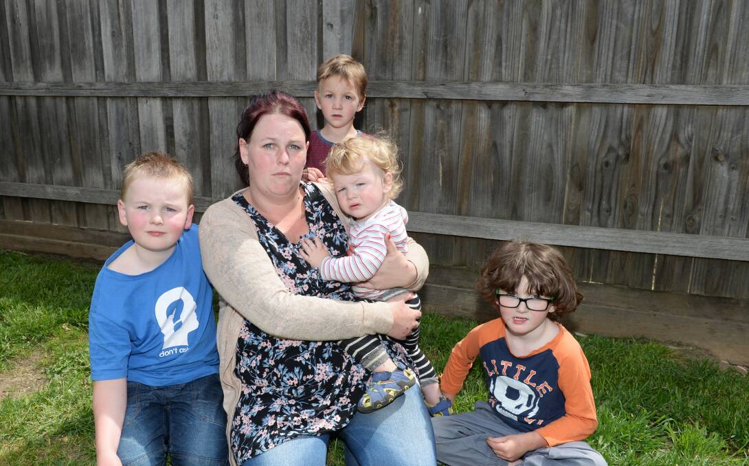 HOUSEBOUND: Samantha, pictured with four of her five children Harley, 8, Oliver, 3, Gabriel, 19 months, and Noah, 5, remain housebound.