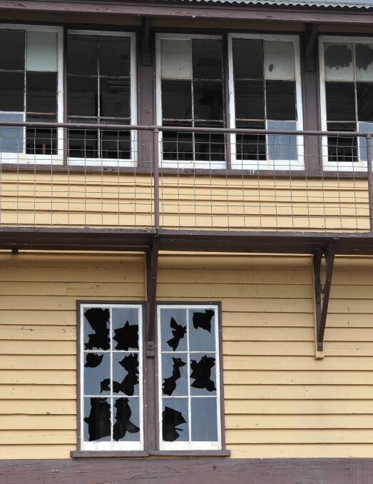 These smashed windows will not be repaired, according to V/Line. Picture: Lachlan Bence 