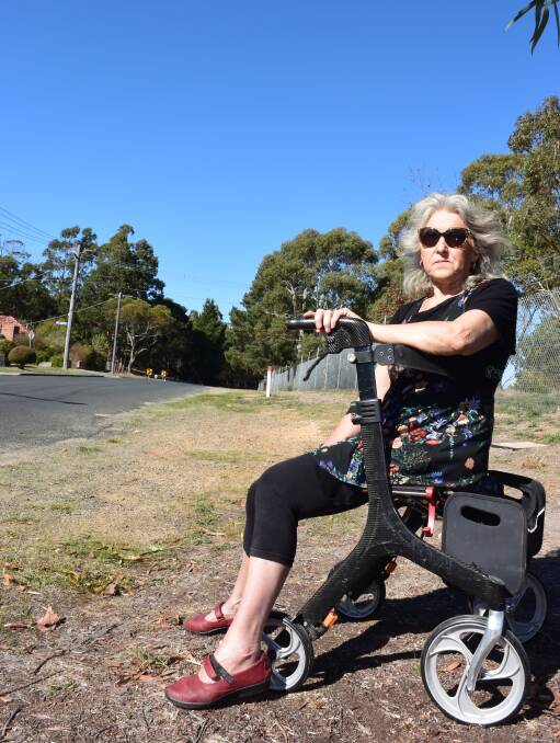 CALL FOR FOOTPATH: Julieanne Ditchfield says a lack of infrastructure makes it dangerous and difficult for pedestrians in Lal Lal Street. Picture: Olivia Shying 