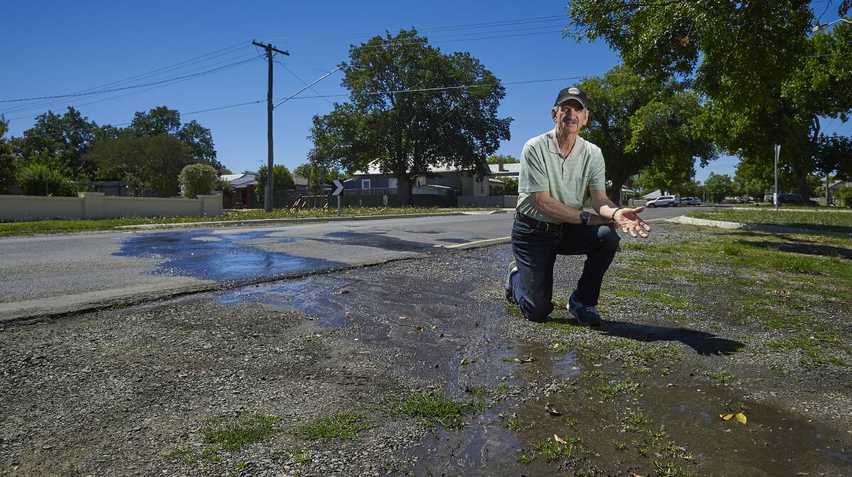 DISAPPOINTED: Redan resident Ron Maynard has questioned why it has taken Central Highlands Water more than two weeks to fix a leak. Picture: Luka Kauzlaric