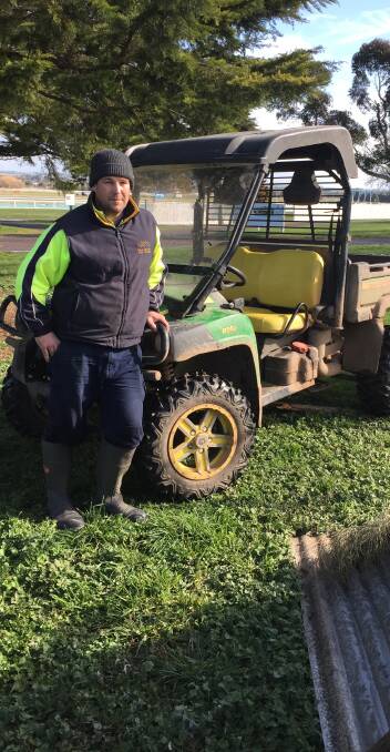 DUMPED: Ballarat Turf Club racecourse manager Dylan O'Neill with the stolen Gator, found by police. 
