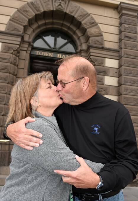 BACK TO WHERE IT STARTED: Sharon and Bob Hannon from Ohio were married at the Ballarat Town Hall 40 years ago. Picture: Lachlan Bence 