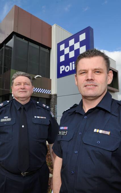 POLICE PATROL: Superintendent Andrew Allen and Senior Sergeant David Reither at the now operational Ballarat West police station. Picture: Lachlan Bence 
