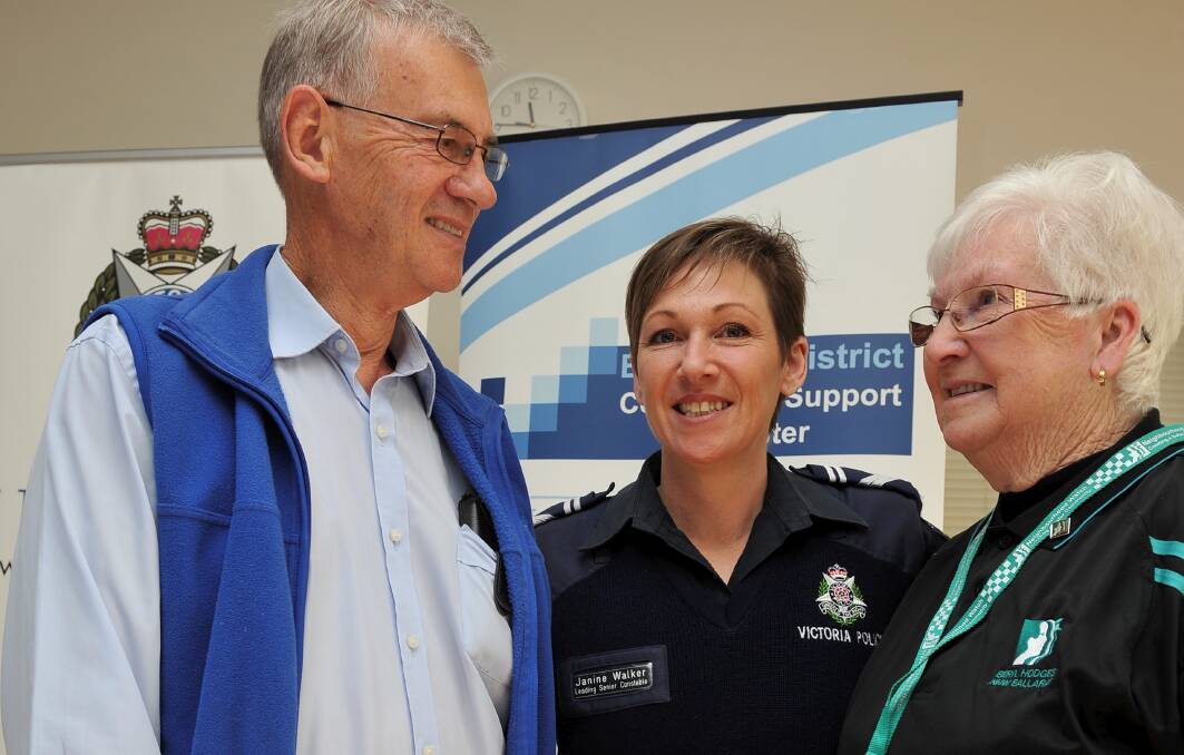 KEEPING WATCH: Volunteer Bill Reynolds, Leading Senior Constable Janine Walker, and Beryl Hodges enjoy working with the community to promote crime prevention. Picture: Lachlan Bence 
