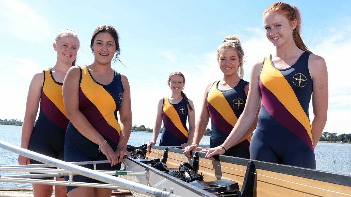 GIRLS SECONDS: Georgia Edwards (three seat), Lainee Howard (bow), Georgia Skene (cox), Mollie Chew (stroke) and Ashlee Smith (two seat). Picture: Kate Healy