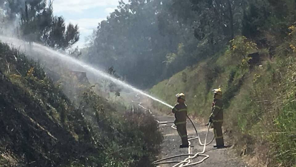 Firefighters along the Bunny Rail Trail on Monday. Picture: Facebook