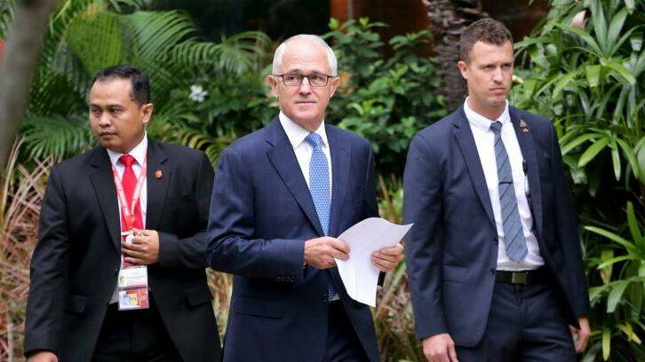 Australian Prime Minister Malcolm Turnbull, centre, at an Indian Ocean Rim Association summit in Jakarta, Indonesia. Photo: Tatan Syuflana