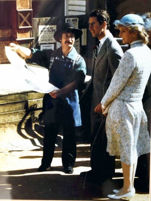 Peter Gilbert delivers Their Royal Highnesses, Prince Charles and Princess Diana, a Wanted poster at Sovereign Hill on April 15, 1983.