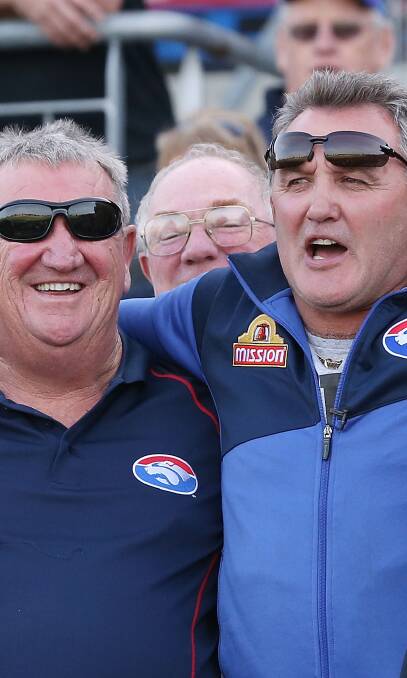 ACTIVE SUPPORT: Western Bulldogs legend Doug Hawkins, pictured with club supporters, has long promoted Sons of the West men's health program. Picture: Getty Images