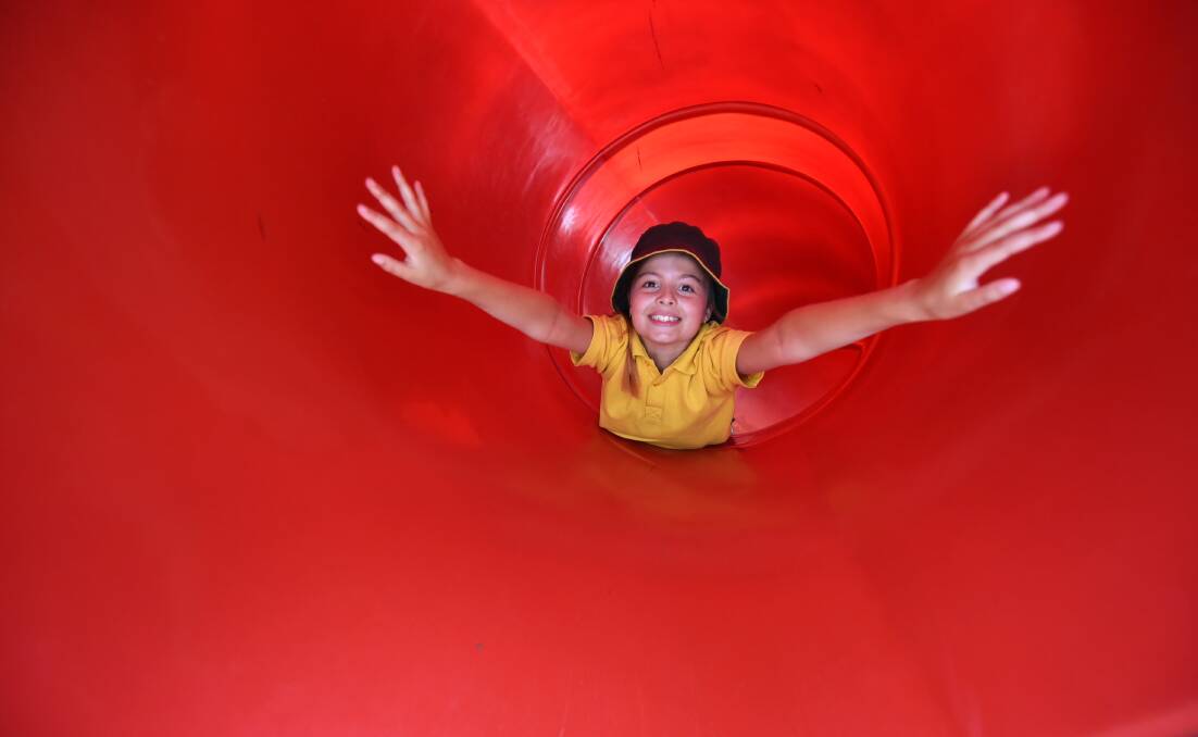 Ararat West primary pupil Shyla enjoys an adventure-filled afternoon in Ballarat. Picture: Jeremy Bannister.