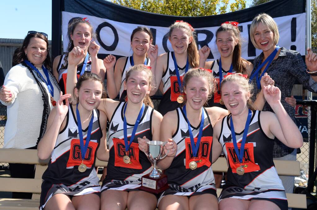 15/under senior netball premier, North Ballarat. Back: Andrea Mulcahy, Molly Green, Zara Nevett, Remi Hooper, Ella Squire, Gina Haase. Front: Eliza Bennett, Maddy Selmon, Abby Burrows and Remy Lawless. Picture: Kate Healy