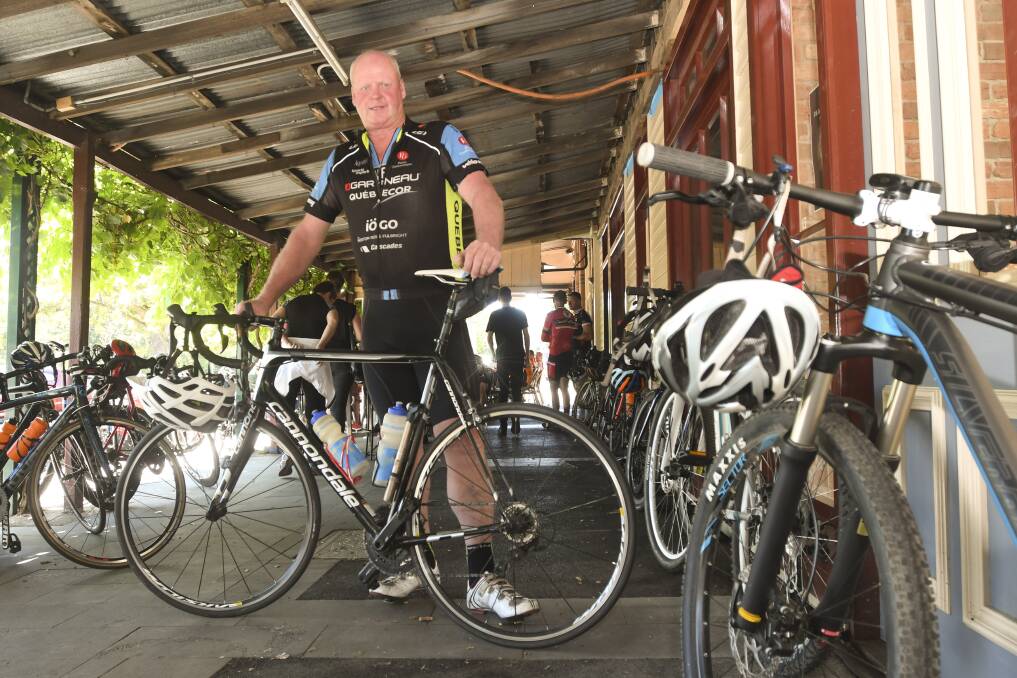 TRIBUTE: Graeme Lowndes takes his son Jason's bike to ride in Buninyong. Pictures: Noni Hyett