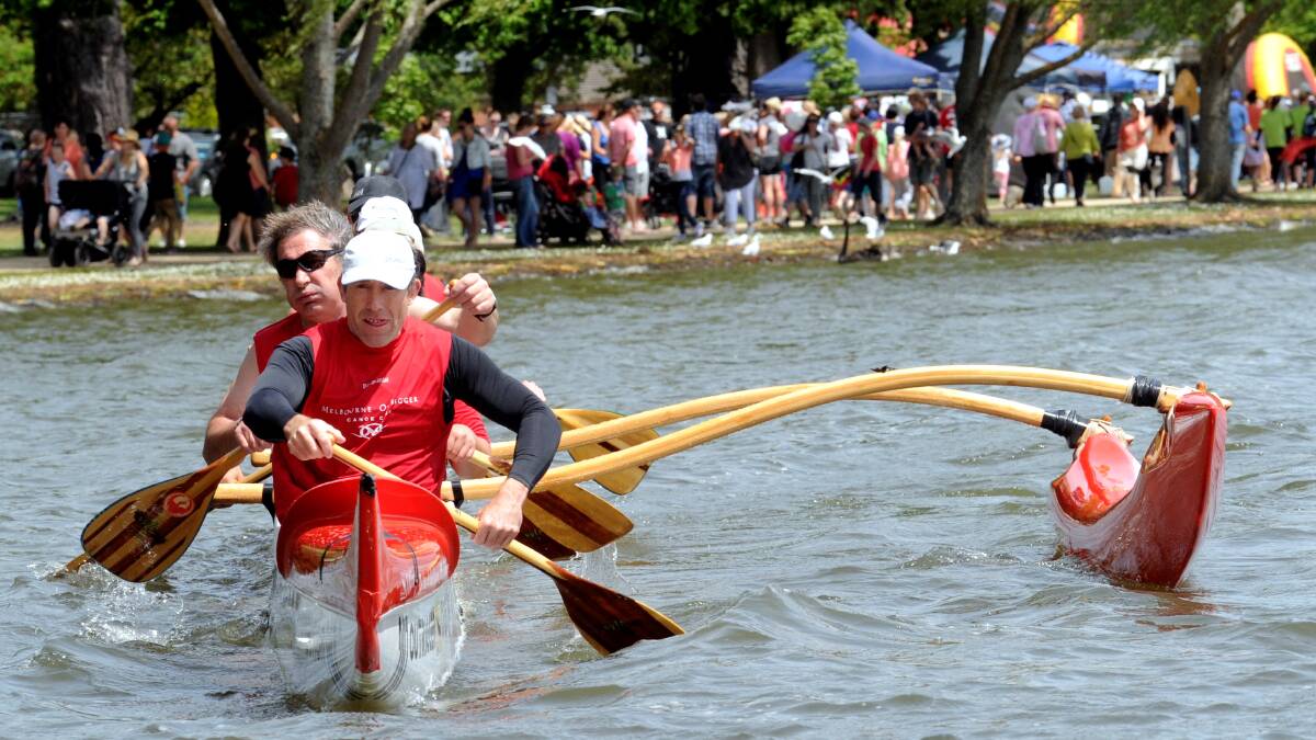 Outrigger canoe action on Lake Wendouree in 2012. Picture: Jeremy Bannister