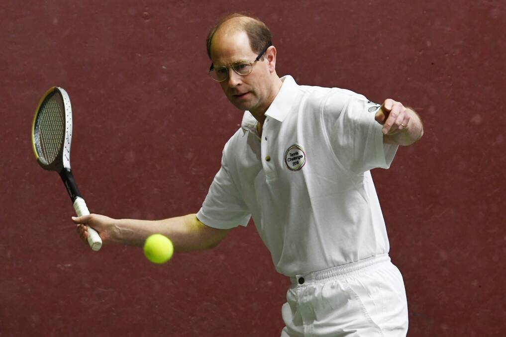 Prince Edward, the then-Earl of Wessex, plays royal tennis in Ballarat in April 2018. Picture by Kate Healy