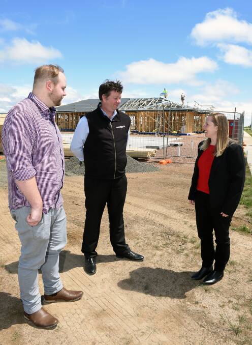 OUTLOOK: Site manager Samuel Jobe, FedUni TAFE's Brad Smith and BADDAP's Hayley Tippett call for mandatory drug education in apprenticeships. Picture: Kate Healy