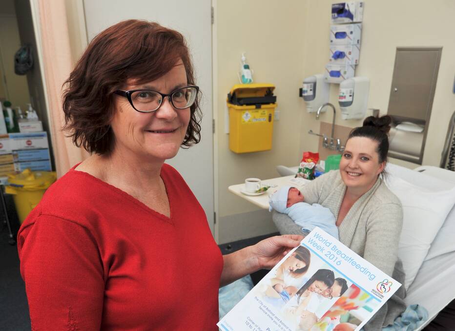 ADVICE: BHS lactation consultant Judy Russell supports mothers like Chantel Latch, with two-day-old George, in their choice. Picture: Lachlan Bence