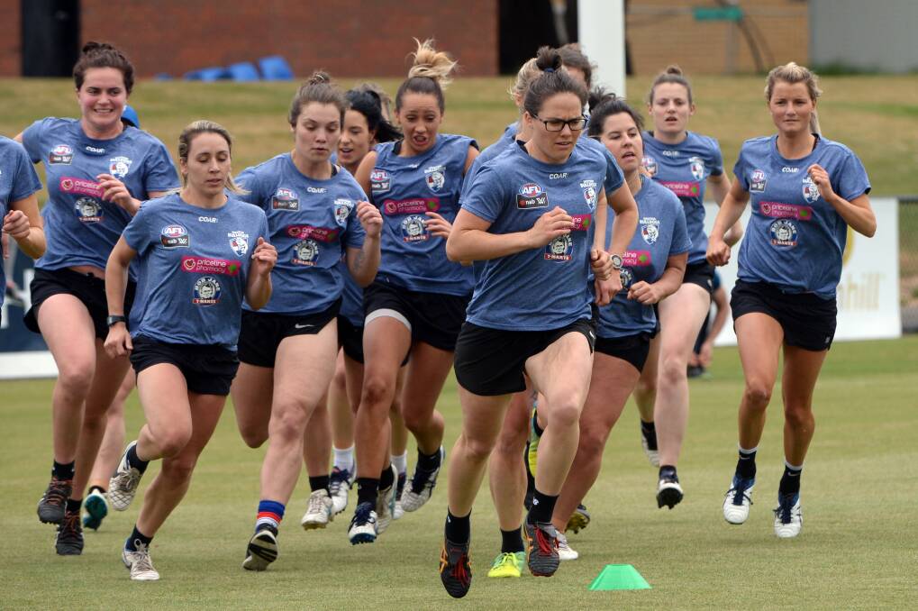 Emma Kearney leads out Western Bulldogs' AFLW training in Ballarat last year. Picture: Kate Healy