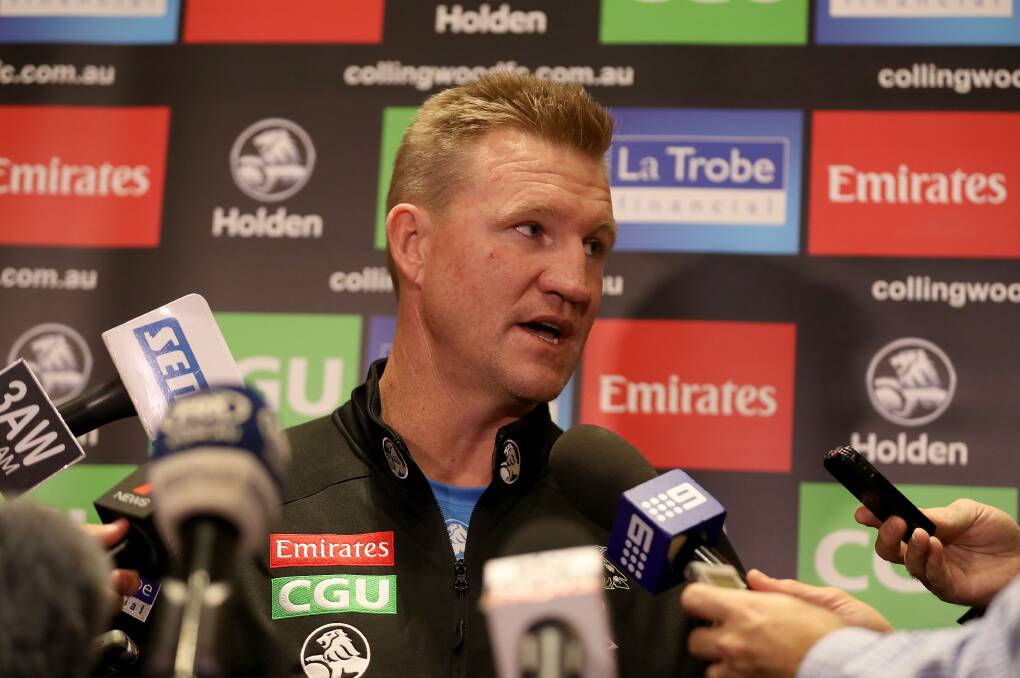 SCRUTINY: Collingwood coach Nathan Buckley argues members can access players via the club's own media channels, but this shuts down a fundamental part of our game  a chance to ask the hard questions. Picture: Getty Images