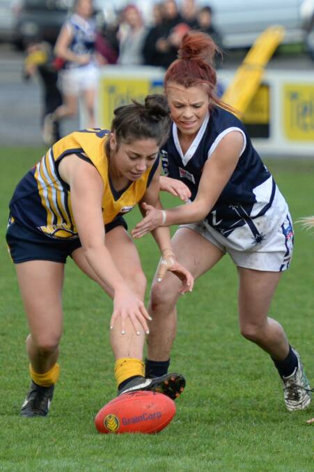 Jenna Bruton in action for Ballarat Football League against Bendigo in a youth girls interleague clash in 2013. Picture: Kate Healy