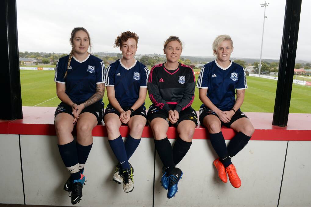 TONE: Eureka Strikers' recruits Ali Haywood, Hannah Sawkins, Paige Daly and Alanna Arras step up as community role models. Picture: Kate Healy