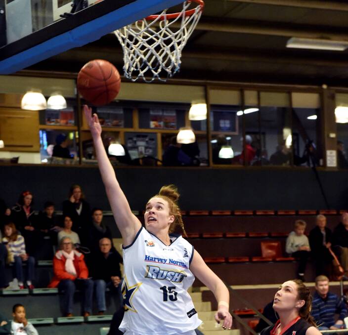 LIFTING HER GAME: Rush young gun Molly Mathews is sharpening her game with increased minutes. Mathews pulled in five rebounds, made four points, two assists and a good impact against Brisbane. Picture: Jeremy Bannister