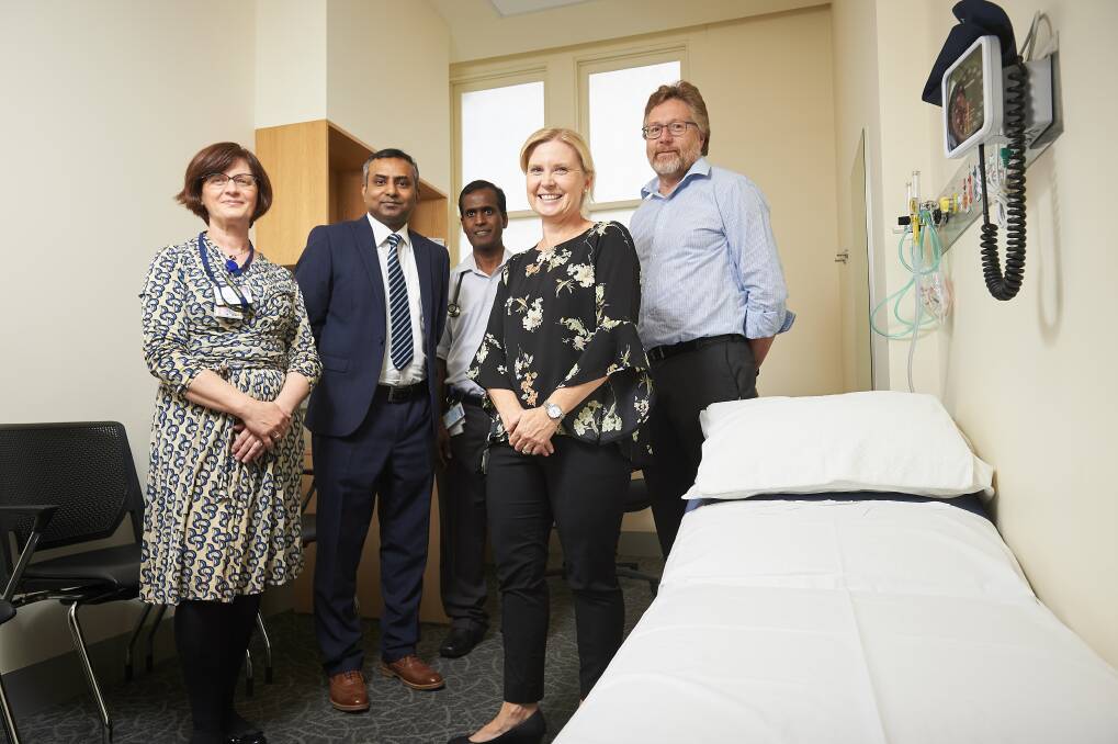 ONE SPOT: BHS' Camelia Borta (physician), Wasek Faisal (oncologist), Prabaharan Manihatan (physician), lung care coordinator Kath McCann and Andrew Lowe (surgeon) are working closer to improve lung care. Picture: Luka Kauzlaric