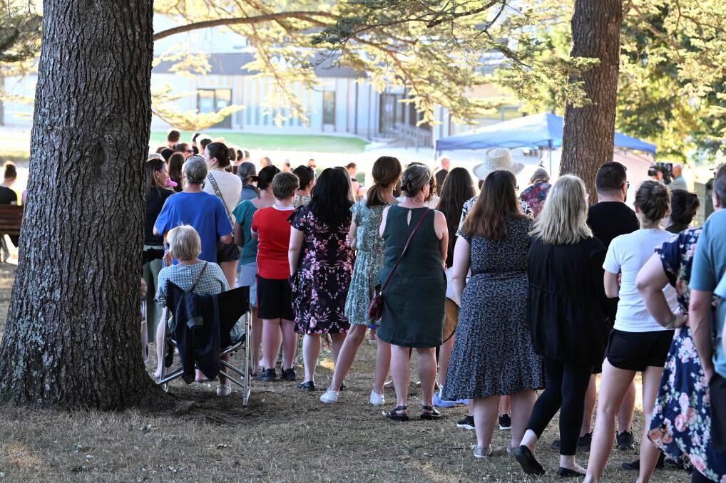Community members gather in a vigil for missing Ballarat woman Samantha Murphy at Eureka Stockade Gardens on March 8, 2024, in the wake of a 22-year-old man being charged with her murder. Picture by Lachlan Bence