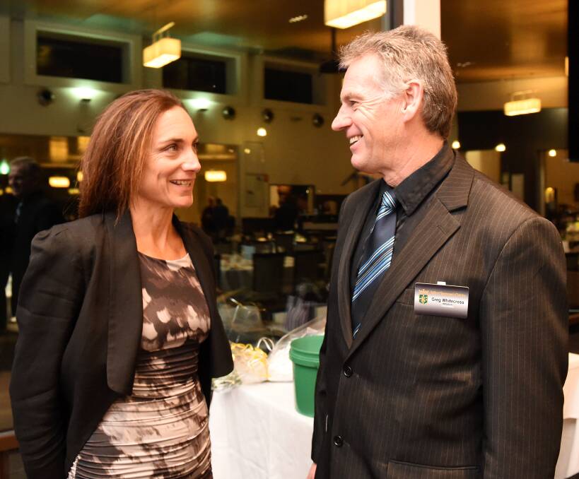 INSPIRE: Australian triathlon legend Emma Carney, talking with Ballarat Sportsmen's Club committee member Greg Whitecross, is a role model in resilience in sport and life. Picture: Lachlan Bence