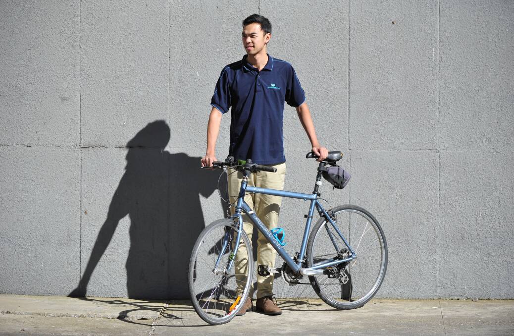 PEDAL POWER: Ballarat physiotherapist Jamie Chan is riding to help empower others with sustainable transport. Picture: Lachlan Bence