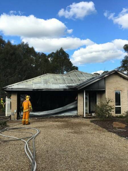 DAMAGED: The scene of a garage fire in Buninyong, which is believed to have started in a solar panel. Picture: CFA Media