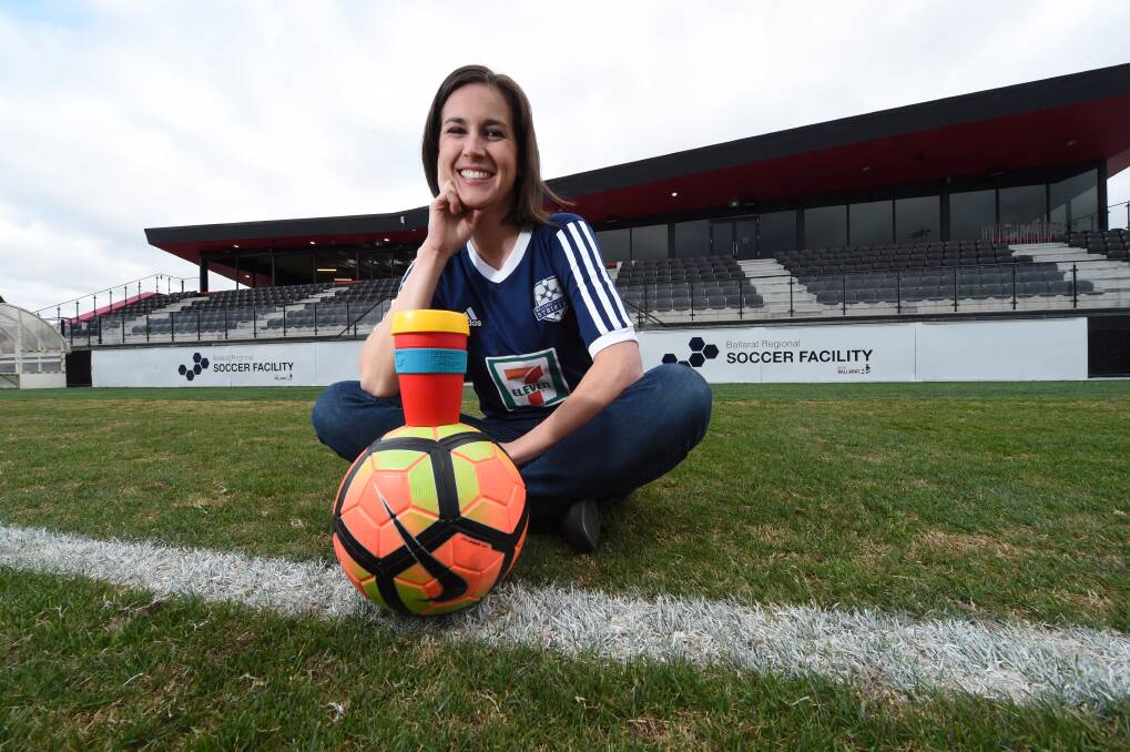 MISSION: Eureka Strikers' vice-president and canteen manager Emily Roffe-Silvester has been helping encourage supporters to bring their own reusable cups and containers to home games. Picture: Jeremy Bannister