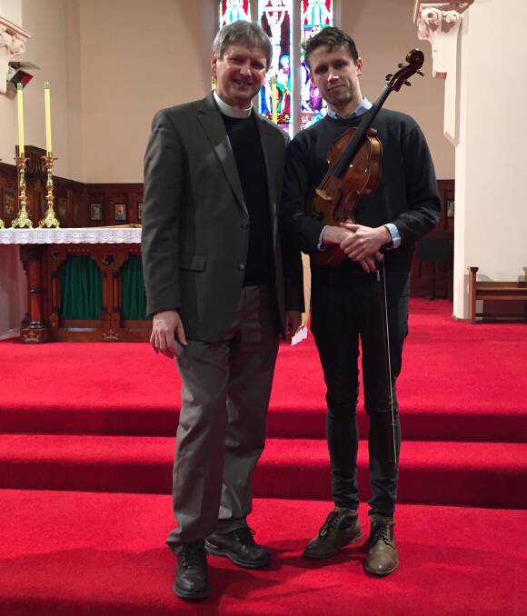 IN TUNE: The Very Reverend Chris Chataway with son Anthony, who will perform a classical music selection at Ballarat Anglican Cathedral with Penny Quartet on Saturday. 