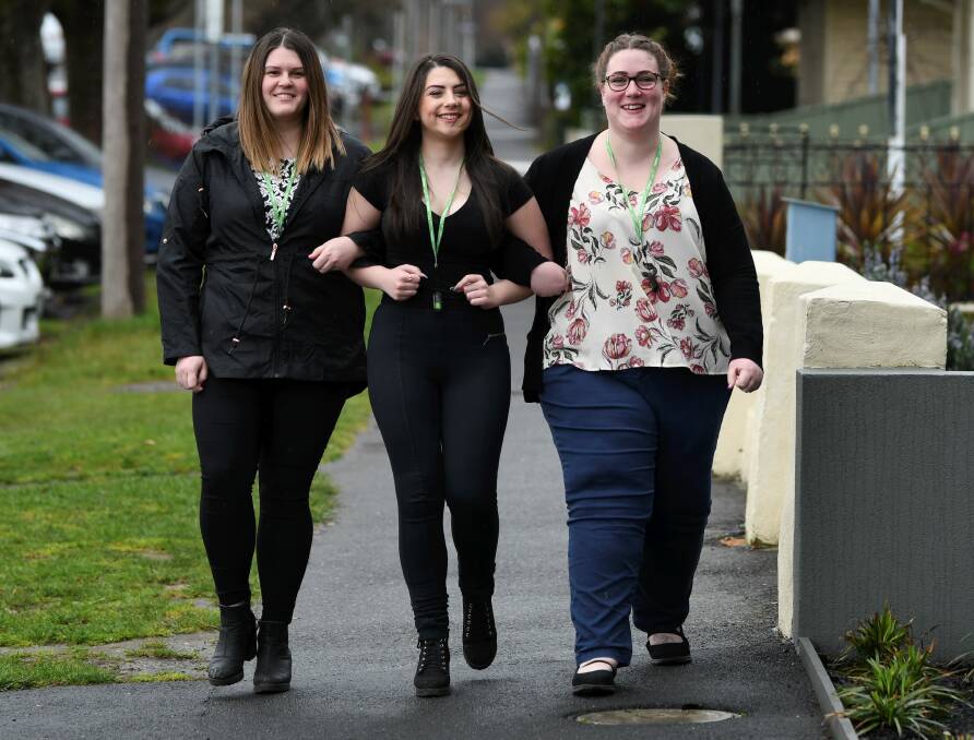 RIGHT MOVE: Webster Street Warriors Katrina Hall, Lauren Micallef, Lindsay Ward strolling to make a difference in Steptember. Picture: Lachlan Bence