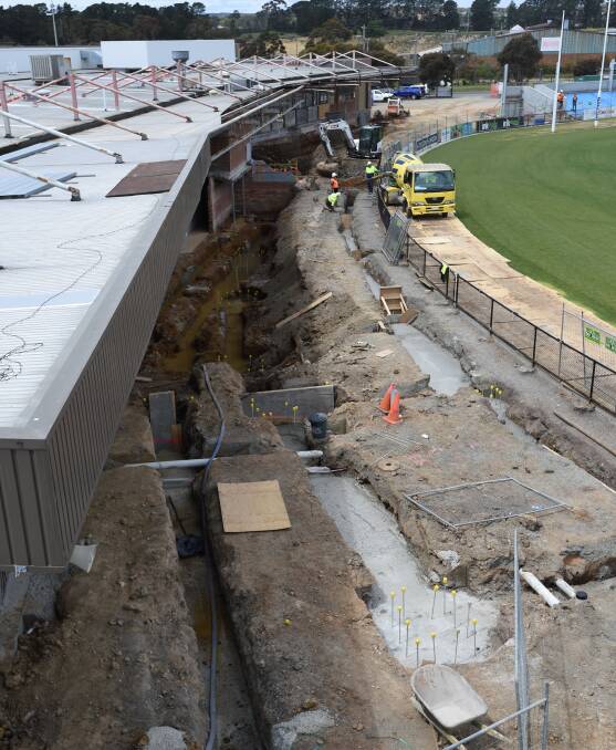DIG IN: Foundation works are underway for the northern grandstand, starting to completely transform seating outside the social club rooms. Picture: Lachlan Bence