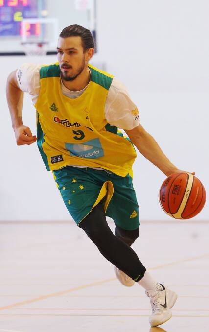 STAR POWER: United guard Chris Goulding drives to the basket during Boomers training. He is set to arrive in Ballarat fresh from his Olympic debut. Picture: The Age