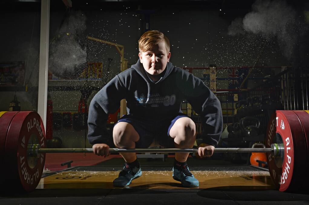 POWER: Twelve-year-old Ballarat weightlifter Liam Forde. Picture: Dylan Burns