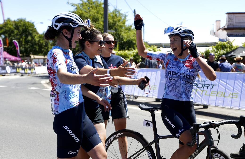 Federation University student Nicole Frain celebrates her 2022 Australian elite women's road race win in 2022, claiming a jersey she would take to a growing international stage. Picture by Luke Hemer