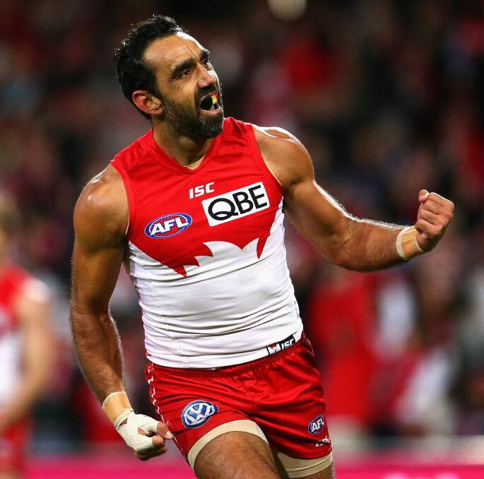 HERO OR VILLAIN: Sydney Swan and 2014 Australian of the year Adam Goodes is polarising the community and AFL fans, but for no defined reason. Picture: Getty Images