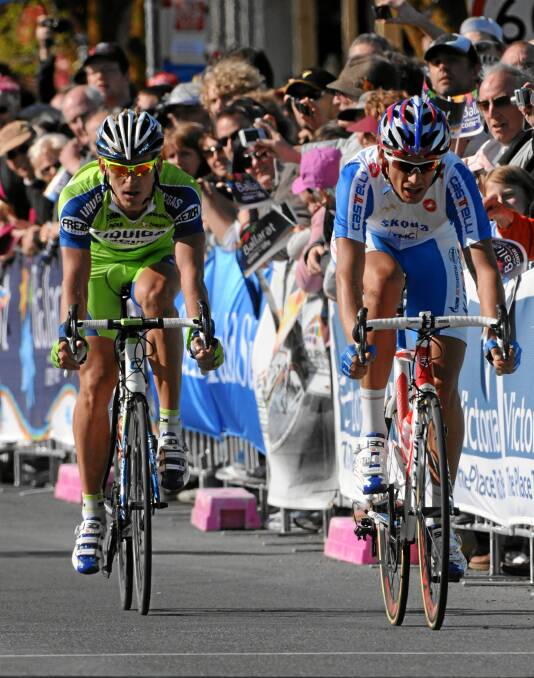 WORLD CLASS: We know we can do prelude well, like the 2010 world championship warm-up when Italian Filippo Pozzato (right) carved up Buninyong. Picture: Lachlan Bence