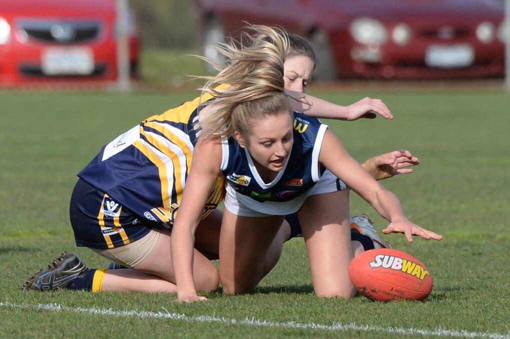 EMERGING STARS: Amy McDonald, pictured in junior interleague action, has a decorated youth girls record and is making her mark in AFL Goldfields' open ranks this season. Picture: Kate Healy