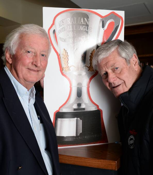CELEBRATE: Rotary Club of Wendouree's Peter Byrne catches up with AFL legend David Parkin, who will headline a bumper AFL grand final day panel. Picture: Kate Healy