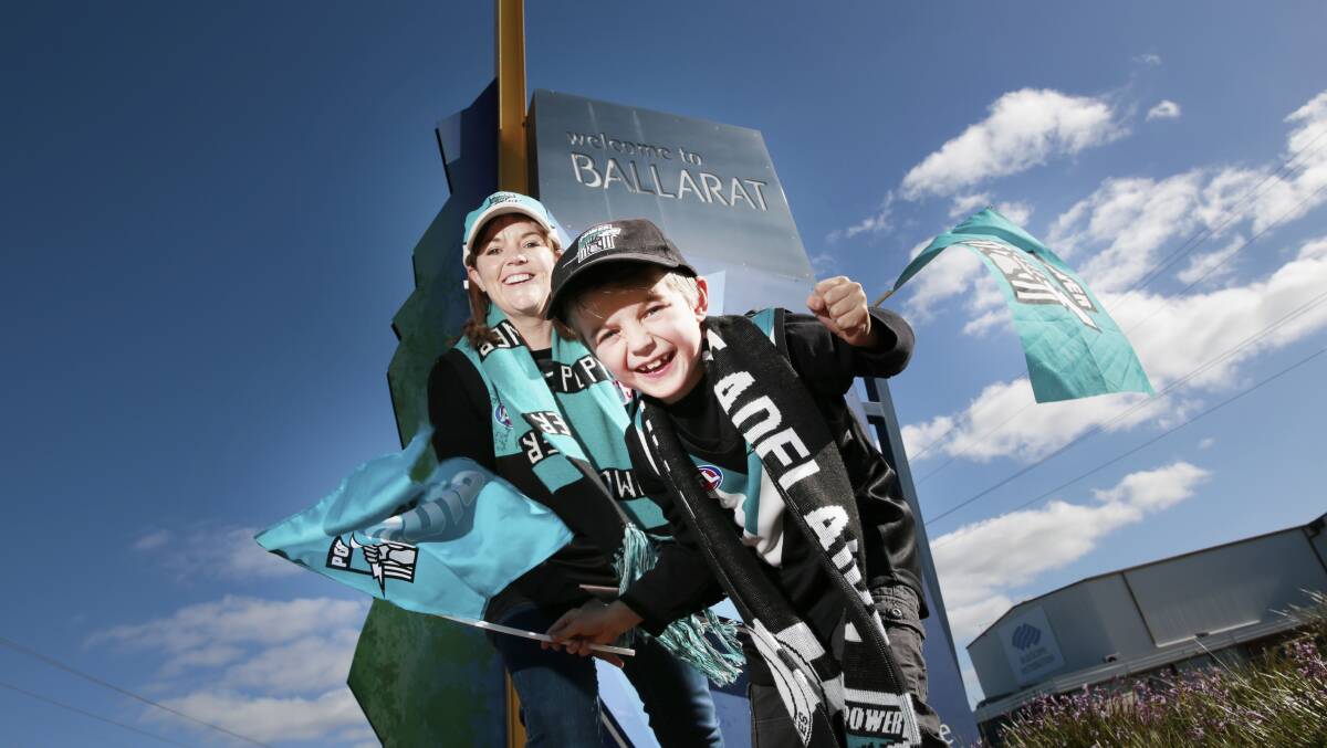 PASSION: Mel and Alex O'Sullivan, 7, after Port Adelaide were announced as the Western Bulldogs opponent for Ballarat's first AFL game on August 19.