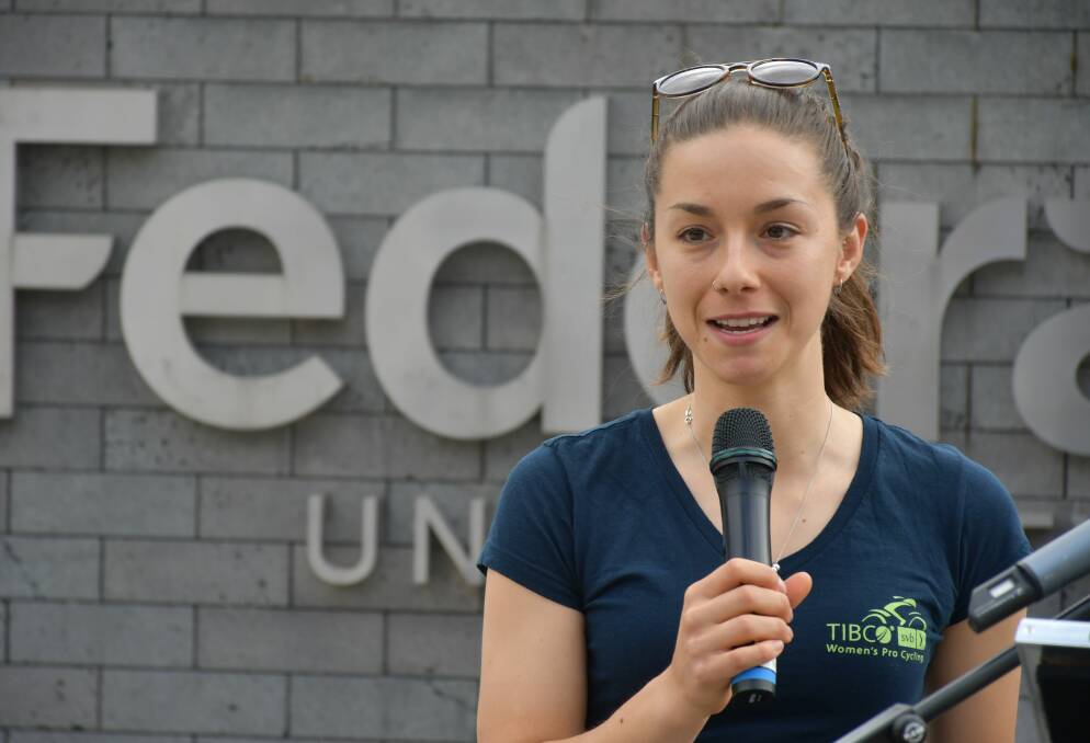 Road race national champion Shannon Malseed speaks at the RoadNats launch in October.