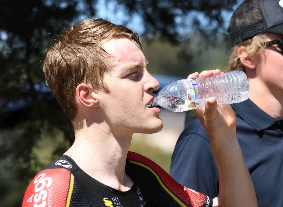 Callum Scotson takes a drink after his time trial last year. Picture: Lachlan Bence
