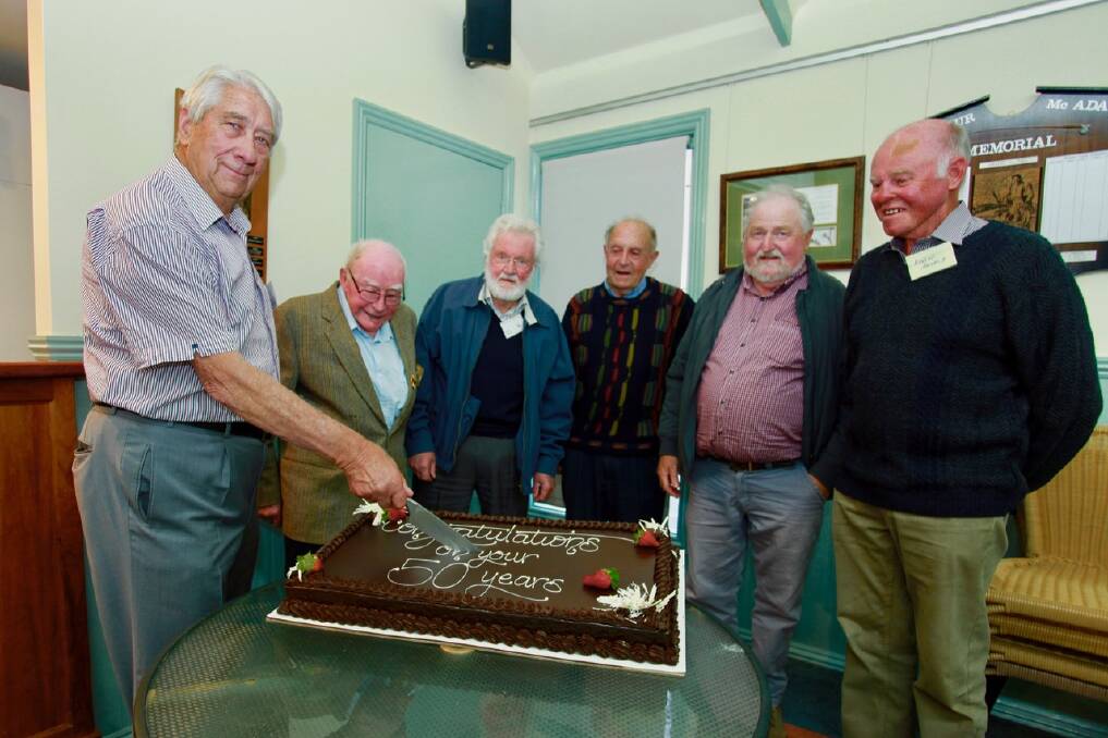Anniversary: Barry Whelan, Bill Allen, David Martin, Jim Jones, Roger McNeight, Kevin Arnold, celebrating 50 years of membership. 