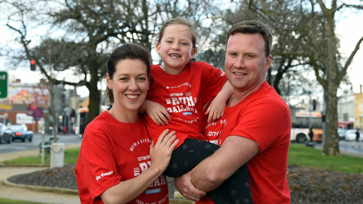 On their marks: Gorgi, Molly-Rose and Simon Coghlan preparing for Run Ballarat which will support the children's ward at Ballarat Health Services. Picture: Kate Healy