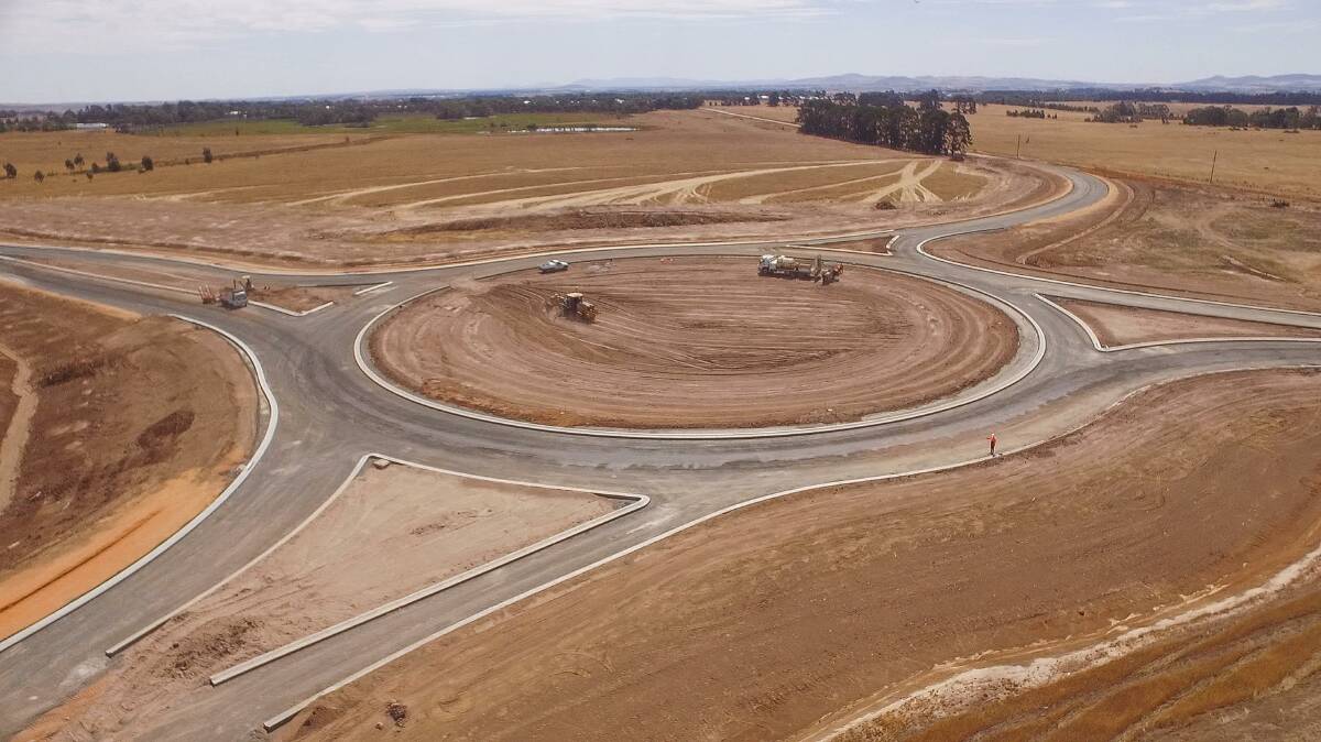 Circled: The large roundabout in place for first stage of the Link Road project. Picture: City of Ballarat