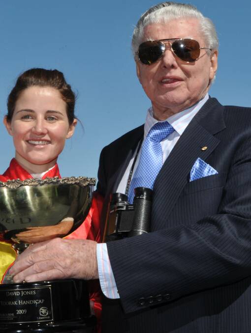 GOOD TIMES: Ballarat jockey Michelle Payne and Bart Cummings after the win of Allez Wonder in October 2009, the first Group One win for Payne. 