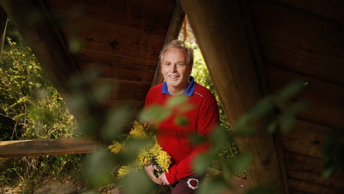 PEACE: Baha'i follower Kevan Pitcher in his backyard temple in Brown Hill. Main picture: Luka Kauzlaric