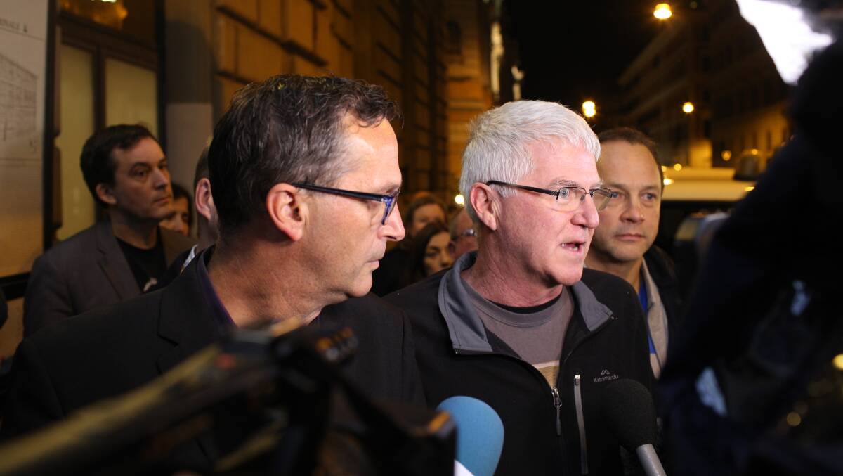 THANKS, BUT NO THANKS: Abuse survivors David Ridsdale, left, and Philip Nagle in Rome, have rejected an offer by Cardinal George Pell to meet, but have asked for an audience with the Pope.